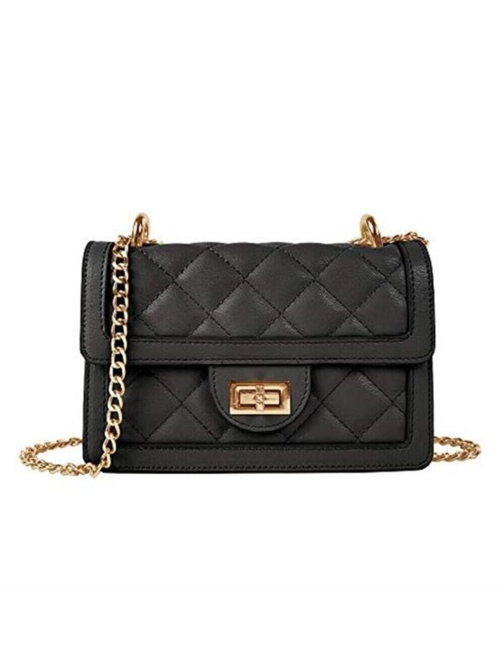 Small Quilted Vegan Leather Black Crossbody Bag Mini Shoulder Bag Purse